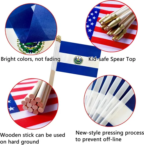 Miniatura 4 de TSMD Mini banderas de mano de El Salvador Stick Flag Salvadoran, 5 x 8 pulgadas, paquete de 12