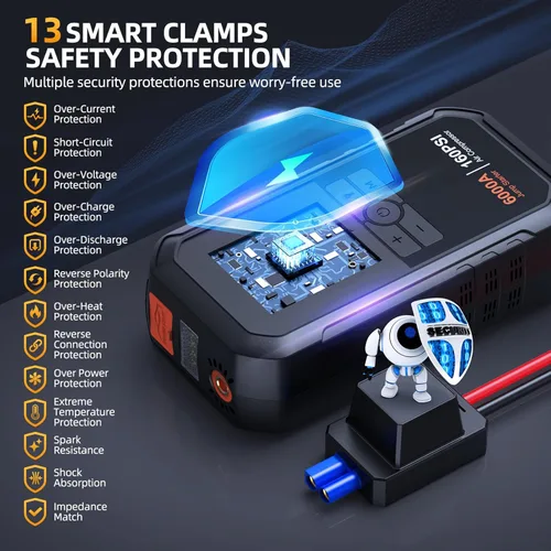 Miniatura 4 de Iniciador de 10 en 1 con compresor de aire 6000A 26800mAh 160PSI Iniciador de batería de coche portátil (todo gas/12L diésel), caja de arranque