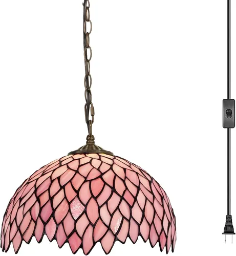 Miniatura 7 de Tiffany - Lámpara colgante con enchufe, lámpara colgante de vitrales de 12 pulgadas, cadena de 39 pulgadas, cable de 15 pies para sala de estar