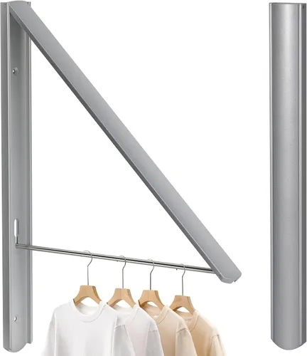 Miniatura 9 de Estante de secado de ropa plegable, colgador de ropa retráctil montado en la pared, 0.43 pulgadas de grosor, ahorro de espacio, organizador de Gris