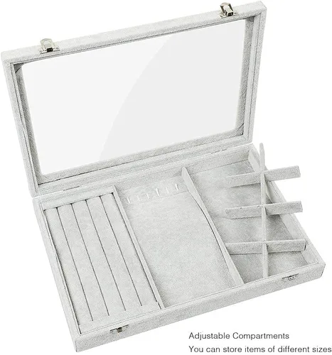 Miniatura 6 de STYLIFING Tapa transparente 3 en 1, bandeja de joyería, aretes, collar, caja de almacenamiento, soporte apilable, exhibición de terciopelo de hielo