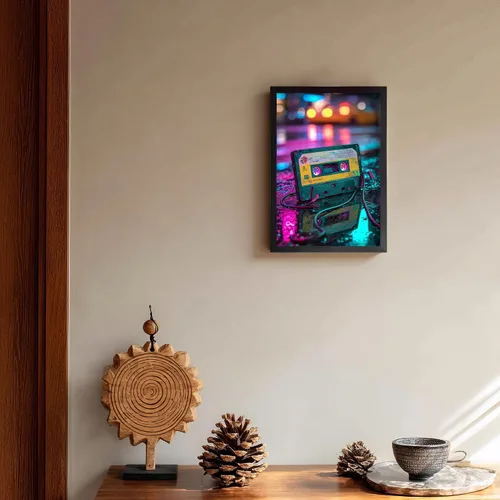 Miniatura 4 de Cinta de casete de audio retro y arte en lienzo de Walkman, fotografía de neón de la nostalgia musical de los años 80, decoración de pared