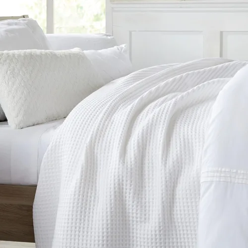 Miniatura 5 de Manta de cama 100% algodón con tejido gofrado Manta suave, transpirable y ligera para todas las estaciones Perfecta para acolchado Colección