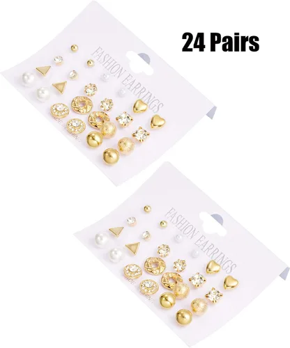 Miniatura 7 de BBTO Juego de 24 pares de aretes de perlas de cristal, joyería para mujeres y hombres
