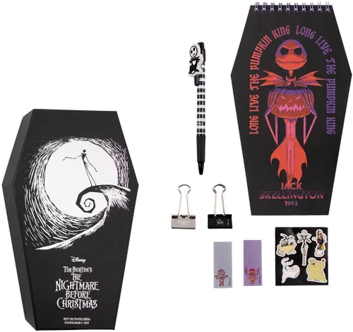 Juego de papelería Nightmare Before Christmas - Incluye cuaderno, bolígrafo, pegatinas, notas y pinzas - Accesorios de papelería - Producto original