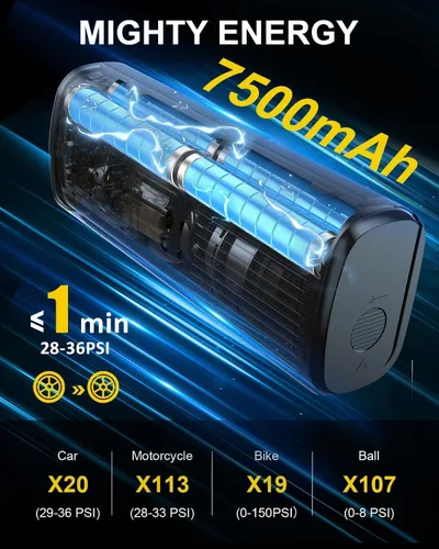 Miniatura 2 de Inflador de neumáticos portátil para neumáticos de automóvil, compresor de aire inalámbrico de 150 PSI con medidor de presión digital, apagado
