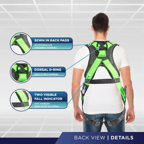 Miniatura 3 de Palmer Safety - Arnés de seguridad de cuerpo completo con ajuste de 5 puntos, anillo en D dorsal, piernas con ojales, dos anillos en D laterales e
