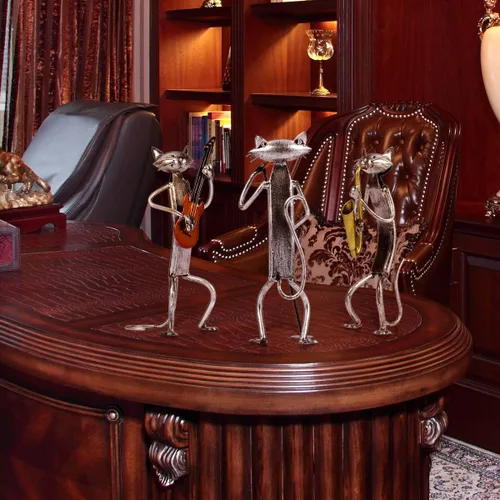 Miniatura 7 de Too-arts Un saxofón que juega la escultura del metal del gato de la estatua del hierro, artesanías, 3 diseño divertido