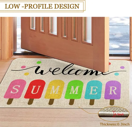 Miniatura 6 de Roszwtit Tapete de verano de 30 x 17 pulgadas, tapete de bienvenida de verano para interiores y exteriores, tapete antideslizante de goma