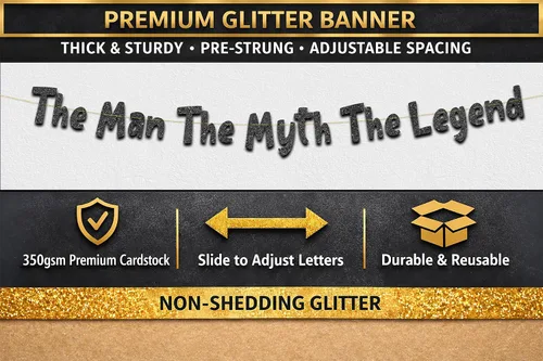 Miniatura 3 de Cartel negro con purpurina de The Man The Myth The Legend, decoraciones de jubilación para hombres y mujeres, suministros y regalos para fiestas