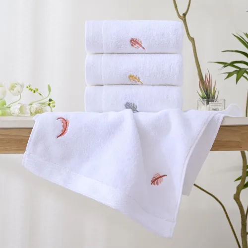 Miniatura 6 de YiLUOMO Gold Feathers - Juego de toallas de mano bordadas elegantes blancas, supersuaves, 100% algodón, altamente absorbentes, decorativas
