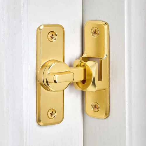 Miniatura 3 de INIRET 2 paquetes de cerradura de pestillo reversible de seguridad mejorada en oro - Pestillo de puerta corredera y batiente de 90/180 grados