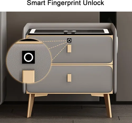 Miniatura 6 de Mesita de noche de carga inteligente, mesa de noche con Bluetooth, mesita de noche LED, modernas mesas de noche con 2 cajones de bloqueo de huellas