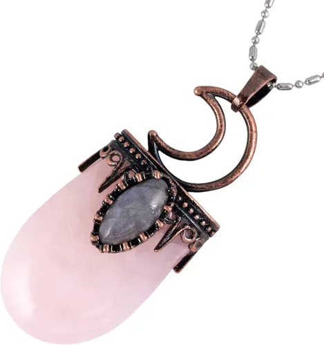 Miniatura 2 de TUMBEELLUWA Collar con colgante de piedra de cristal curativo natural para hombres y mujeres, collar de piedra ovalada de Reiki con piedra