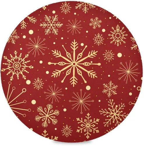 Juego de 6 manteles individuales redondos de Navidad con diseño de copos de nieve en rojo para mesa de comedor, aislamiento térmico,