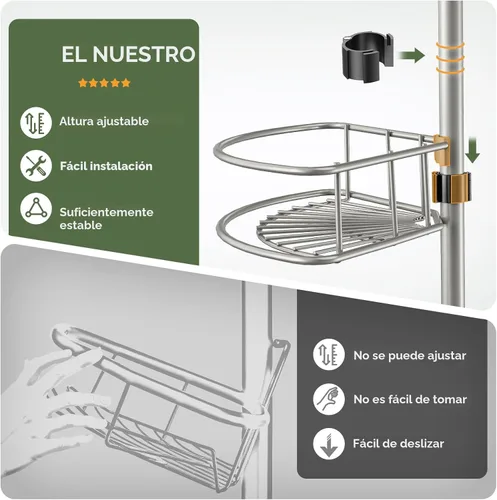 Miniatura 3 de HAMITOR Organizador de Ducha de Esquina con Barra de Tensión: Estanterías Ajustables de 4 Niveles Resistente a la Oxidación - 120-206 Cm Instalación