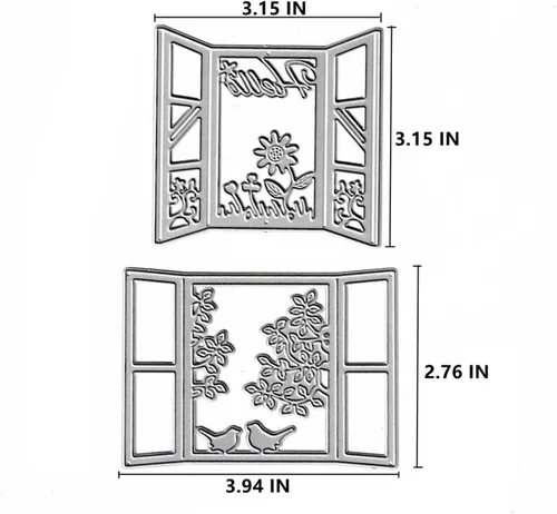 Miniatura 2 de 2 piezas de metal para ventanas de pájaros, troqueladas, hojas de flores, puertas, troqueles de corte, plantillas para manualidades, plantillas