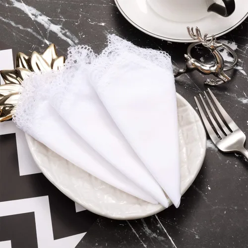 Miniatura 5 de Pañuelo de 24 piezas para mujer con encaje blanco puro con borde de encaje para mujer (estilo A), Estilo a