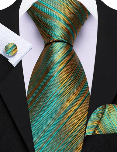 Miniatura 36 de Barry.Wang Juego de corbatas para hombre, corbata de seda a rayas, tejido a cuadros, gemelos formales, negocios, boda