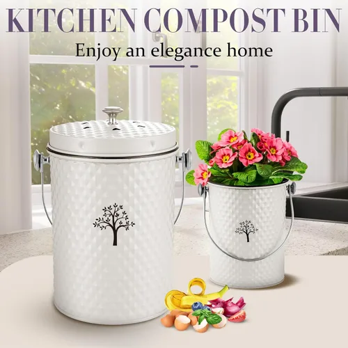 Miniatura 4 de AOSION Contenedor de compostaje para encimera de cocina, contenedor de compostaje interior inodoro con tapa y 50 bolsas de compost, contenedor