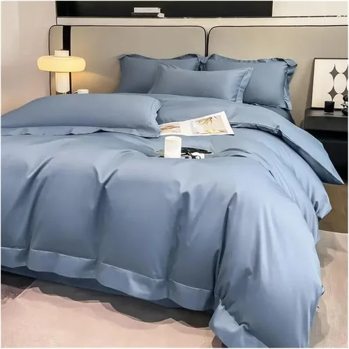 Miniatura 2 de Bed, Bedding Sets Cotton Solid Color Double Twin 4 Piece Duvet Cover Set Flat Sheet Pillowcase Purple