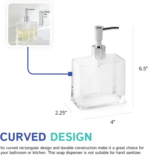 Miniatura 4 de Huang Acrylic Dispensador de jabón líquido rectangular transparente recargable para encimera de tocador de baño, fregadero de cocina, capacidad