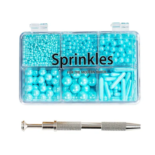 Miniatura 17 de Kasvan Gránulos de azúcar dorados y plateados, perlas de caramelo comestibles con bolígrafo espolvoreador de 4 garras, 8.32 onzas, paquete de caja