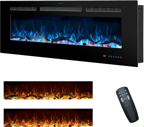 Miniatura 9 de Insertos de chimenea eléctrica de 30 pulgadas, calentador de chimenea empotrado y montado en la pared para uso en interiores con control remoto, 13