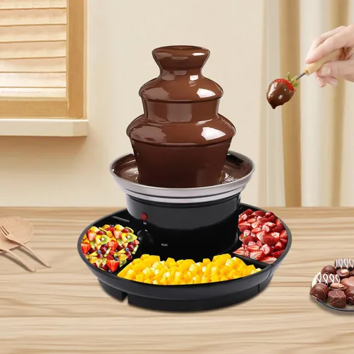 Miniatura 7 de Fuente de fondue de chocolate de 3 niveles, máquina calentadora eléctrica de chocolate inoxidable, fuente de chocolate cálida para el hogar, fuente