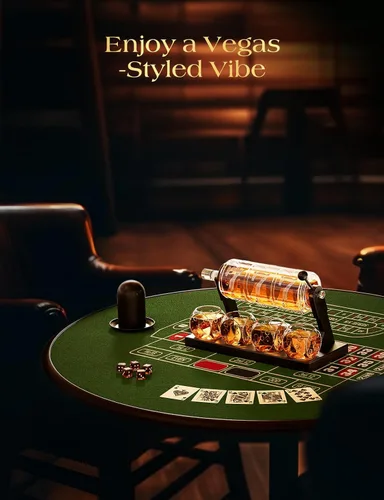Miniatura 6 de Kollea Juego de decantador de whisky con ranura para hombres, 50.7 onzas, estilo casino, decantador de whisky con 4 vasos de dados, regalos