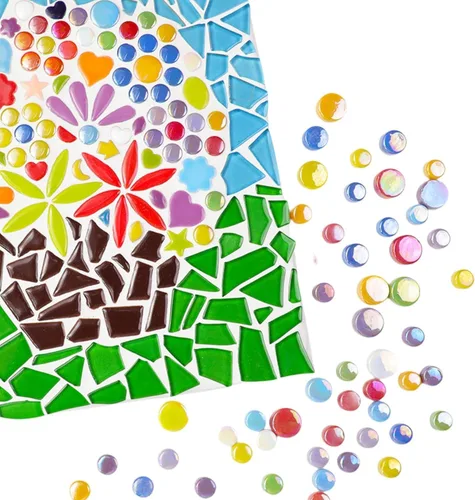 Miniatura 6 de Azulejos de mosaico de vidrio iridiscente redondos al azar de 1.1 libras, haciendo piezas creativas de mosaico de vidrio iridiscente para Mandarina