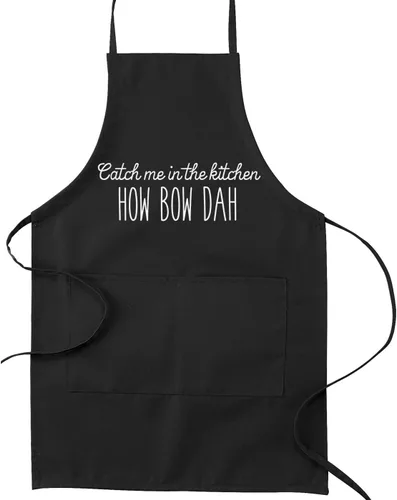 Catch Me en la cocina How Bow Dah Funny parodia para horno de cocción cocina – Delantal, mezcla de poliéster, Negro, talla única