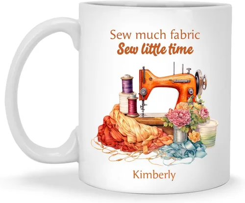 Miniatura 19 de Taza de café personalizada de pila de tela e hilos, Taza de máquina de coser, Taza de cerámica con nombre personalizado Regalos para amantes