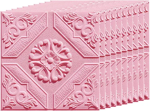 10 azulejos 3D autoadhesivos de espuma para pared, adhesivos de pared de flores de 0.19 pulgadas de grosor para decoración del hogar, color rosa
