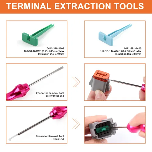 Miniatura 7 de Kit de 504 piezas de conectores Deutsch con herramienta de engarce, conectores DT de 2/3/4/6/8/12 pines con herramienta de extracción, contactos