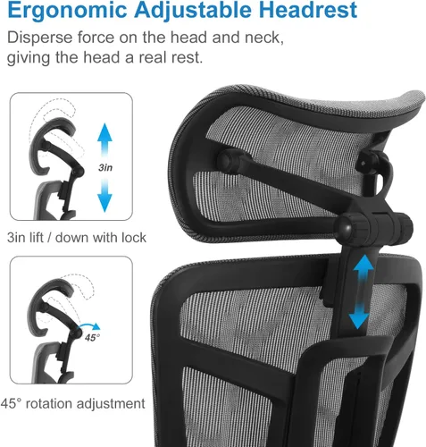 Miniatura 7 de Silla de oficina ergonómica, silla de escritorio de malla con respaldo alto y respaldo ajustable y cojín lumbar y ancho, silla de trabajo grande