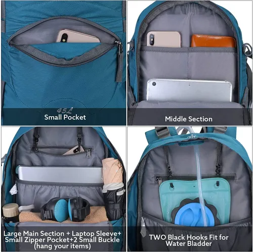 Miniatura 5 de G4Free Mochila de viaje de senderismo impermeable con cubierta para lluvia, mochila para acampar al aire libre para hombres y mujeres (gris azul)