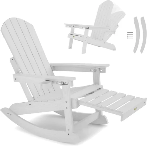 Miniatura 16 de YEFU Sillas Adirondack con otomana retráctil: sillas mecedoras Adirondack de gran tamaño, respaldo alto ajustable de 5 niveles, balancín para Gris