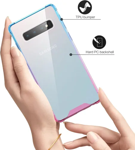 Miniatura 3 de Funda para Galaxy S10 (no Plus), transparente y bonita funda delgada con degradado para teléfono, TPU reforzado, parte trasera de policarbonato azul