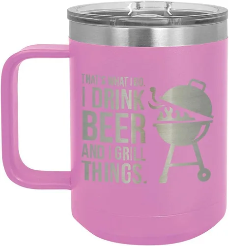 Miniatura 5 de Drink Beer Grill Things BLUE 15 oz Coffee Cup w/Slide Top Lid Insulated Travel Coffee Mug BBQ & Grilling Gift Idea For Men Who Have Everything