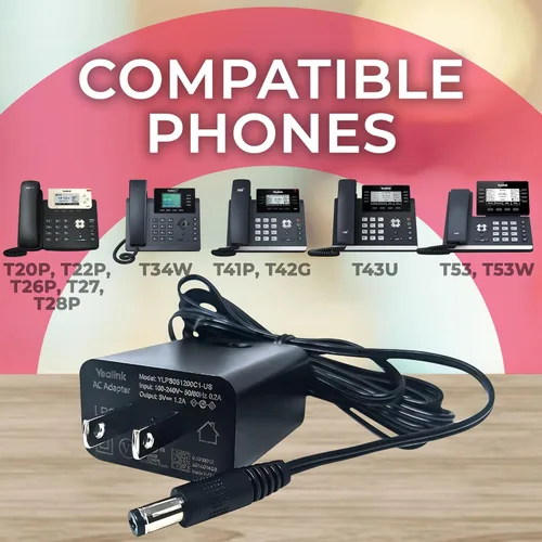 Miniatura 3 de Yealink - Adaptador de corriente de 5 voltios y 1.2 amperios, teléfonos compatibles con Yealink - T53, T53W, T26P, T27, T28P, T34W, T41P, T42G