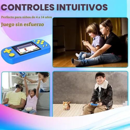 Miniatura 5 de Juegos de mano para niños con 218 juegos de video incorporados, juguetes de viaje portátiles para niños de 4 a 13 años con batería recargable, Azul
