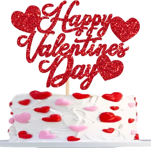 Miniatura 8 de Rsstarxi Paquete de 24 adornos para cupcakes para el día de San Valentín, con purpurina roja, dulce amor, para cupcakes, decoración de San Valentín