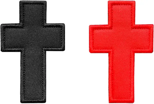 Antrix 2 piezas de 3.15 x 2 pulgadas Cruz cristiana Jesucristo Crucifijo negro y rojo Crucifijo Religión Cruz Logo God Bless Us táctico bordado