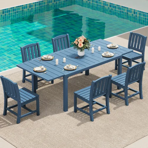 Miniatura 25 de SERWALL Juego de comedor para exteriores de 9 piezas, mesa de comedor expandible de 60 a 83 pulgadas y 8 sillas de polietileno de alta densidad