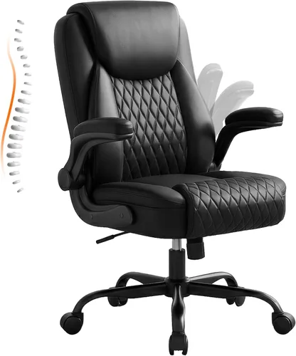 Miniatura 11 de GTPLAYER Silla de oficina de cuero, silla de escritorio para el hogar con brazos abatibles y respaldo ergonómico, cómoda silla ejecutiva resistente