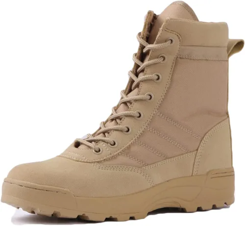 Miniatura 3 de HARGLESMAN Botas de trabajo tácticas militares para hombre, botas de combate de motocicleta con cremallera lateral