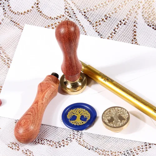 Miniatura 5 de Sello de cera con diseño de árbol de la vida, diseño vintage de runa vegvisir, cabeza de latón con mango de madera para sobres, álbum de fotos