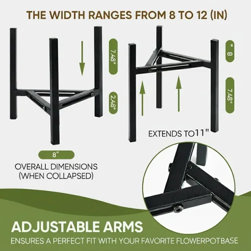 Miniatura 2 de Soporte ajustable para plantas para interiores y exteriores, soporte moderno de metal resistente para macetas de 8 a 12 pulgadas, soporte estable