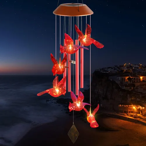 Miniatura 2 de Carillón de viento cardenal, campanilla de viento solar con sonido, campanilla de viento para exteriores, decoración de jardín, decoración de patio